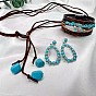 Ожерелья с подвесками из сплава и синтетической бирюзы, серьги-гвоздики в форме капли и многослойные браслеты с перьями