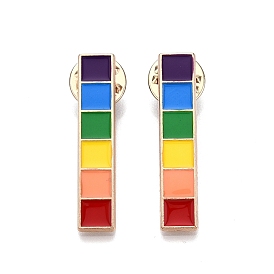 Alloy Brooches, Enamel Pin, with Butterfly Clutches, Rainbow Rectangle, Light Gold