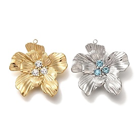 Ion Plating(IP) 304 Stainless Steel Rhinestone Pendants, Flower