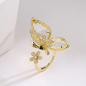 Кольца-манжеты из сплава со стразами и стеклом, бабочка