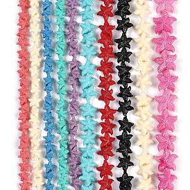 Synthetic Coral Dyed Carved Beads Strands, Starfish