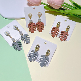Turtle leaf metal pearl splicing soft pottery earrings high-end earrings retro Hong Kong style earrings
