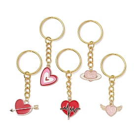 Valentine's Day Heart Alloy Enamel Pendant Keychain, with Iron Split Key Rings