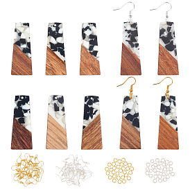 DIY Dangle Earring Making Kits, Including Resin & Trapezoid Walnut Wood Pendants, Brass Earring Hooks & Jump Rings