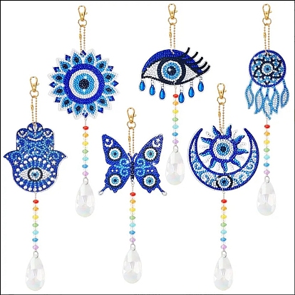 Hamsa Hand/Moon/Butterfly with Evil Eye Theme DIY Diamond Painting Pendant Decoration Kits, Suncatcher Crystal Ball Prism for Ceiling Chandelier