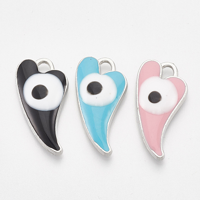 Alloy Enamel Pendants, Heart with Evil Eye