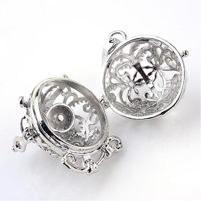 Rack Plating Brass Cage Pendants, For Chime Ball Pendant Necklaces Making, with Rhinestone, Owl