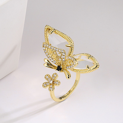 Кольца-манжеты из сплава со стразами и стеклом, бабочка