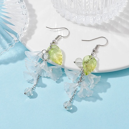 Acrylic & Glass Dangle Earrings, Flower & Leaf Cluster Earrings with 304 Stainless Steel Earring Pins