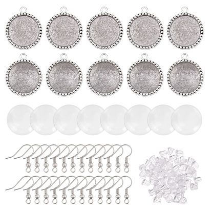 DIY 25 Pair Half Round Earring Making Kits, Including Alloy Pendant Cabochon Settings, Brass Earring Hooks and Dome Transparent Glass Cabochons