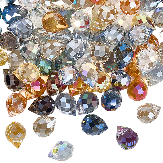 120стеклянные бусины с гальваническим покрытием, граненые, слезинки, Топ пробуренной