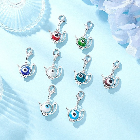 Украшения из сплава чайника, с бусинами ручной работы, изображающими сглаз, и зажимами в виде клешней лобстера из цинкового сплава