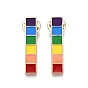 Alloy Brooches, Enamel Pin, with Butterfly Clutches, Rainbow Rectangle, Light Gold