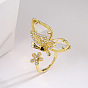 Кольца-манжеты из сплава со стразами и стеклом, бабочка