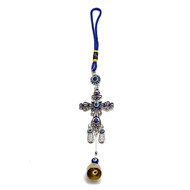 Alloy Enamel Cross with Evil Eyes Lucky Hanging Ornaments, for Door Window Wall Hanging Decoration