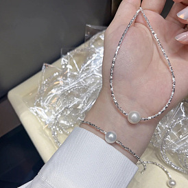 925 Sterling Silver Geometric Pearl Bracelet for Women - Unique Design, Trendy and Versatile
