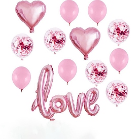 Heart & Round & Word Love Valentine's Day Theme Balloons Set, Including Sequins Bolloons, Latex Balloons and Aluminium Film Balloons, for Party Festival Home Decorations