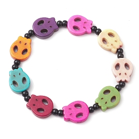 Dyed Synthetic Turquoise Halloween Skull Beaded Stretch Bracelets