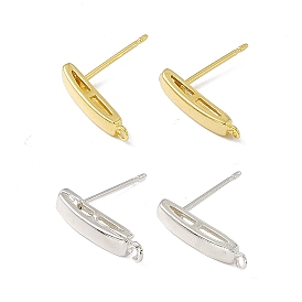 Brass Stud Earring Findings, with Horizontal Loops, Rectangle, Cadmium Free & Lead Free