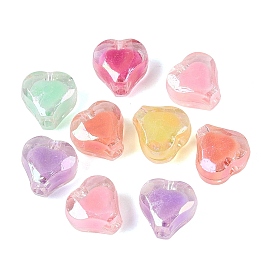 Transparent Plastic Beads, Bead in Bead, Heart, AB Color Plated, Faceted