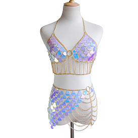 Сиреневый акриловый чешуйчатый сплав пайеток кисточка цепь сексуальный костюм цепи для тела для пляжной вечеринки