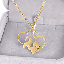 Heart-shaped Hollow Stainless Steel Necklace for Mother's Day Gift from Child