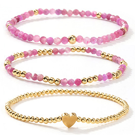 3Шт. браслеты из натурального турмалина и латунных круглых и сердечных бусин для женщин, золотые