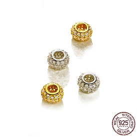 Plaqué rhodium 925 perles intercalaires en argent sterling, avec zircons, rondelle
