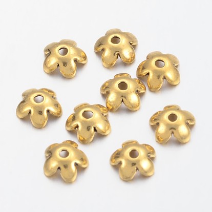 Tibetan Style Alloy Bead Caps, Cadmium Free & Lead Free, 5-Petal