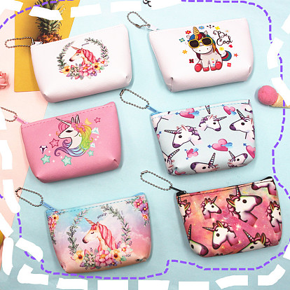 Portefeuille à motif licorne, porte-monnaie en polyester, pochette avec chaîne boule pour femme