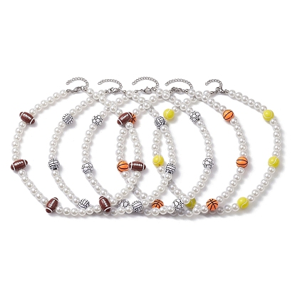 Plastic Imitation Pearl with Acrylic Sports Ball Beaded Necklaces for Women