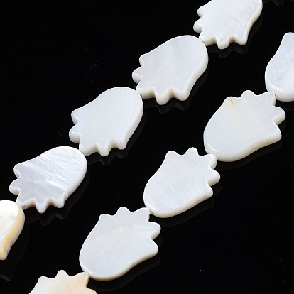 Natural Freshwater Shell Beads Strands, Hamsa Hand