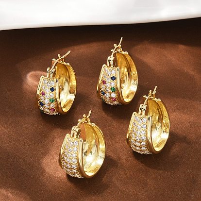 Латунные микро проложить серьги обруча кубического циркония, стойки покрытие, долговечный, без свинца и без кадмия, реальный 18 k позолоченный