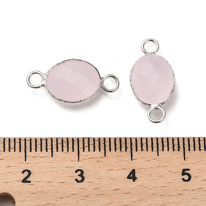925 Sterling Silver Connector Charms, with Faceted Glass, Oval, Real Platinum Plated