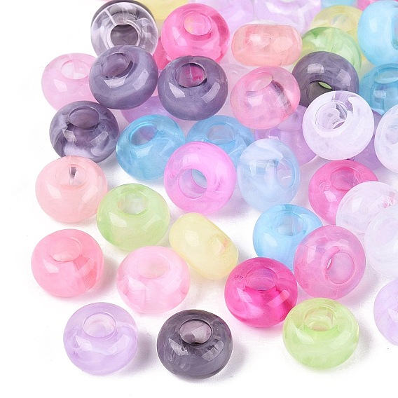 Двухцветные прозрачные акриловые европейские бусины, рондель, большое отверстие шарик