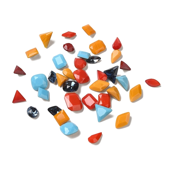 Glas Strass Cabochons, spitz zurück & rückseitig plattiert, facettiert, Träne/Dreieck/Raute