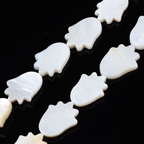 Natural Freshwater Shell Beads Strands, Hamsa Hand
