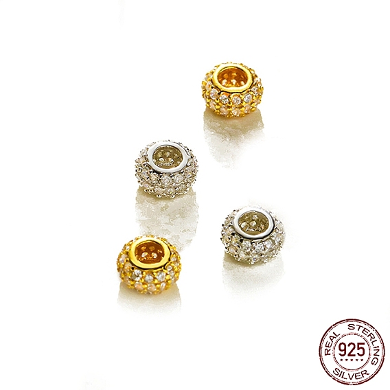 Родиевое покрытие 925 бусины-проставки из стерлингового серебра, с кубического циркония, рондель