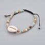 Natural Gemstone Braided Bead Bracelets, with Cowrie Shell