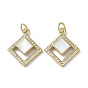 Brass Micro Pave Cubic Zirconia Pendants, Cadmium Free & Lead Free, with Shell, Rhombus