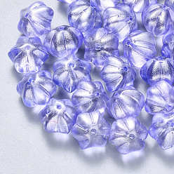 Transparent Spray Painted Glass Beads, with Glitter Powder, Flower