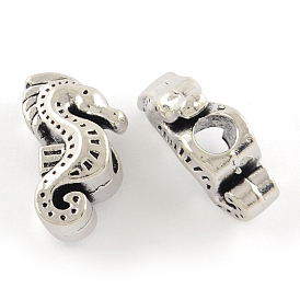 Tibetan Style Alloy European Large Hole Beads, Cadmium Free & Lead Free, Sea Horse, 19x11x9mm, Hole: 4mm, about 242pcs/1000g