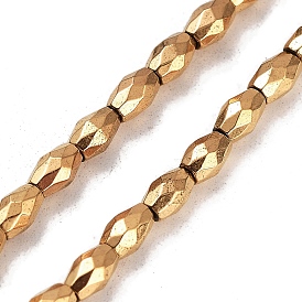 Synthetic Non-magnetic Hematite Beads Strands, Faceted Oval, Real 24K Gold Plated