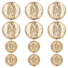 BENECREAT Brass Beads, Long-Lasting Plated, Flat Round with Cssml Ndsmd Cross God Father Religious Christianity & Virgin Mary