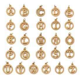 304 Stainless Steel Charms
with Jump Ring, Golden, Ring with Letter Charm