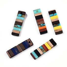 Translucent Resin & Walnut Wood Pendants, with Gold Foil, Rectangle Charm