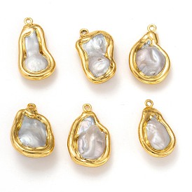 Natural Baroque Pearl Pendants, with Golden Brass Findings, Nuggets