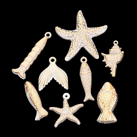Colgantes de imitación de perlas de plástico ABS con temática de organismos marinos, encantos de formas mixtas, metal dorado enlaced