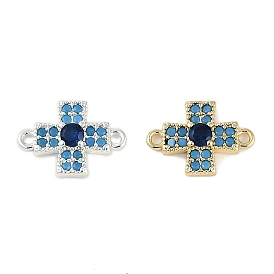 Brass Blue Cubic Zirconia Connector Charms, Cross Links