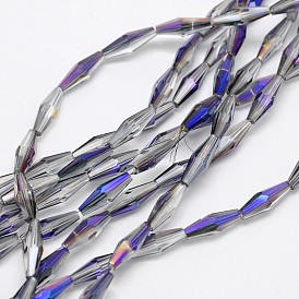 Rice Electroplated Glass Beads Strands, Faceted, Half Rainbow Plated, 13x4mm, Hole: 1mm, about 60pcs/strand, 29.9 inch